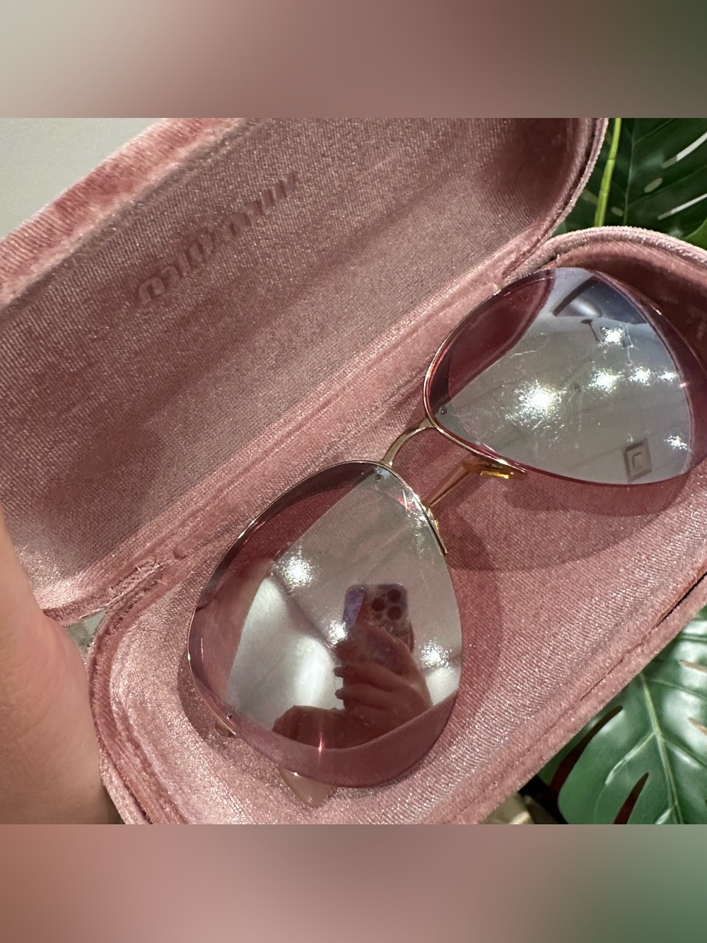 MIU MIU Pink Aviator Sunglasses SMU53P Gold